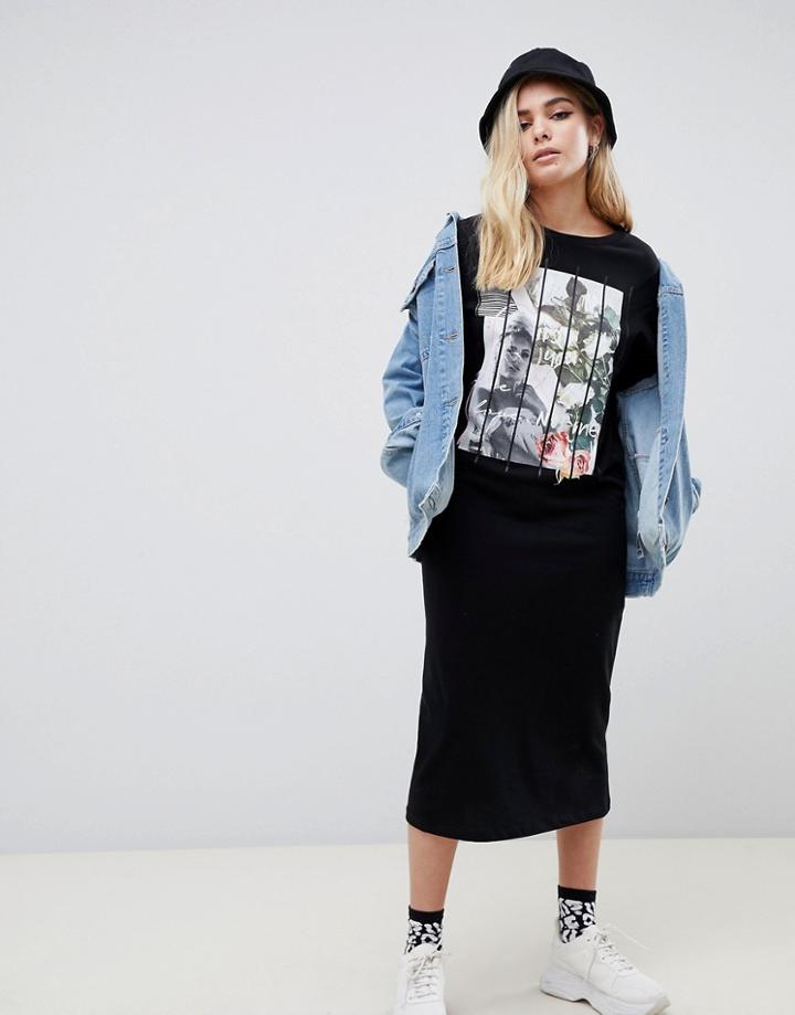 Asos Design Photographic Midi T-shirt Dress - Multi