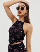 Asos Design Two-piece Zodiac Print Crop Top With Tie Back-multi
