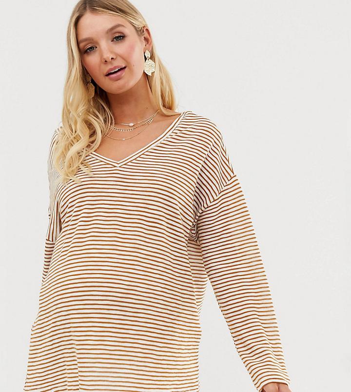 Asos Design Maternity Oversized Stripe T-shirt With V Back And V Front-purple