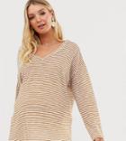 Asos Design Maternity Oversized Stripe T-shirt With V Back And V Front-purple
