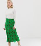 Asos Design Petite Floral Plisse Pleated Midi Skirt With Poppers - Multi