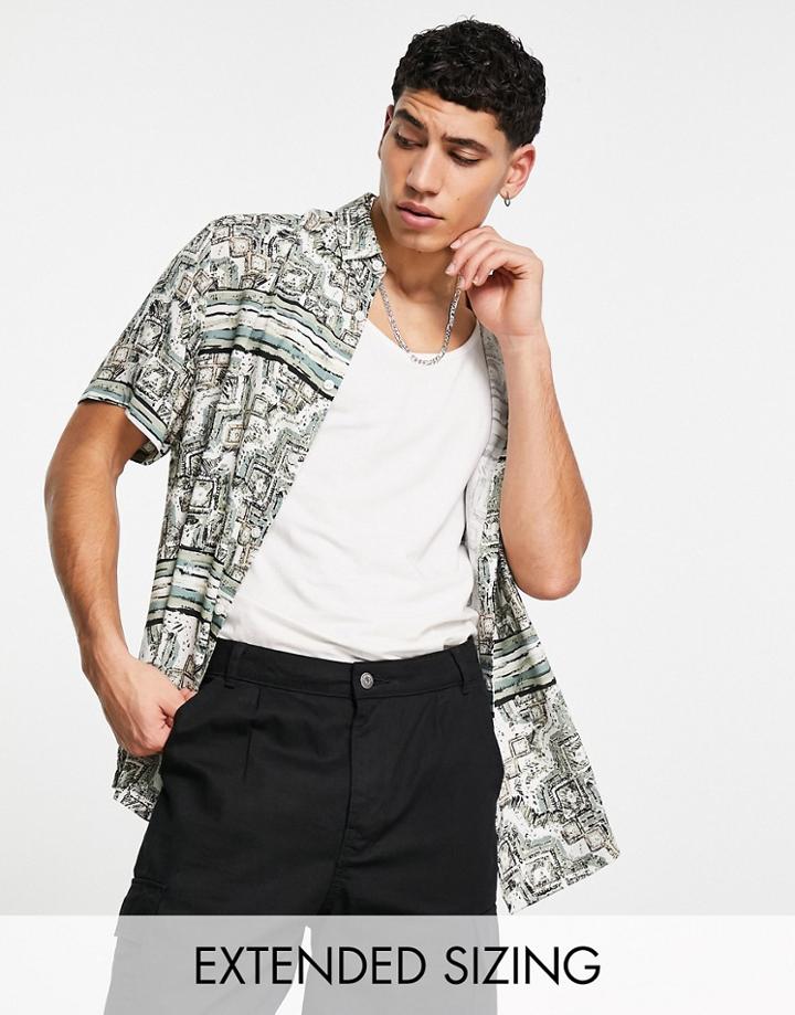 Asos Design Relaxed Shirt In Gray Vintage-inspired Print-white