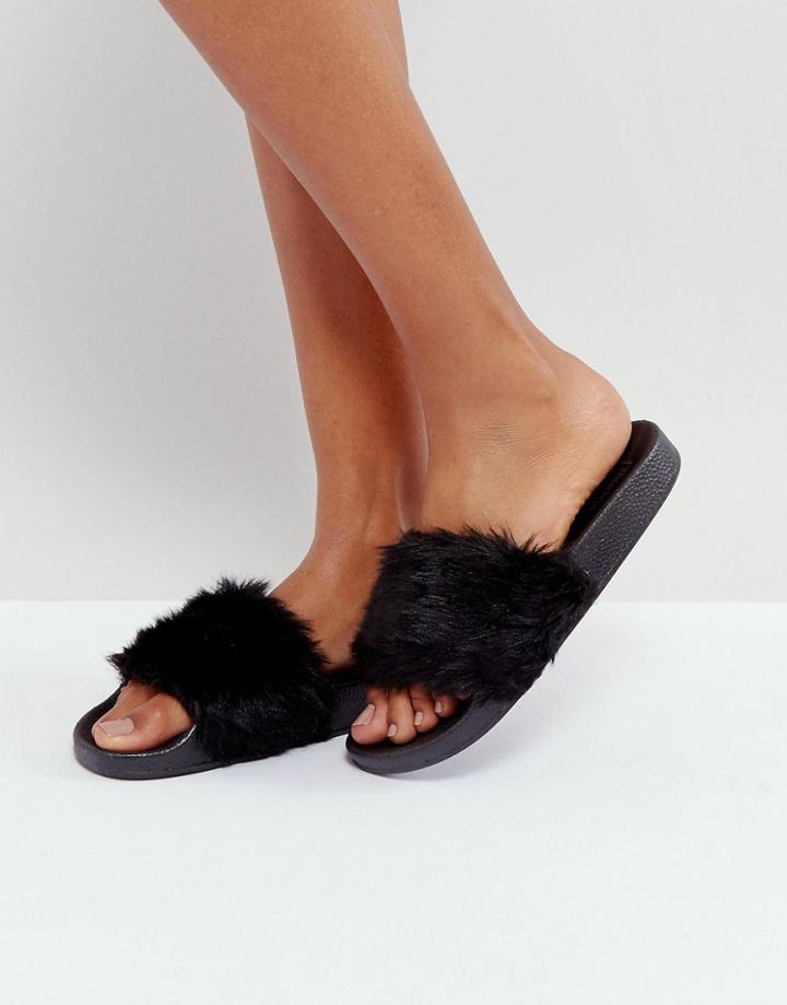 Truffle Collection Fur Slide - Black