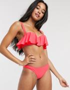 New Look Ruffle Underwired Bikini Top In Dark Coral-orange