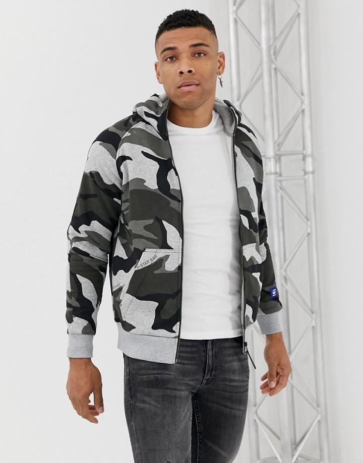 G-star Zip Thru Camo Print Hoodie In Gray - Gray