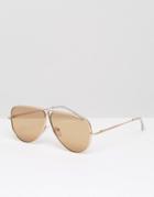 Asos Aviator Sunglasses With Flat Lens In Gold - Gold