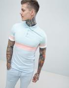 Asos Design Muscle Polo Shirt In Pastel Color Block - Green