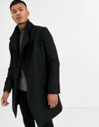 Religion Funnel Neck Asymmetric Overcoat In Black