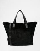 Street Level Faux Fur Carryall Bag - Black