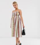 Asos Design Maternity Cami Button Through Midi Linen Sundress In Stripe-multi