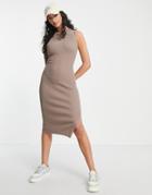 New Look Midi Sleeveless Dress In Mink-brown