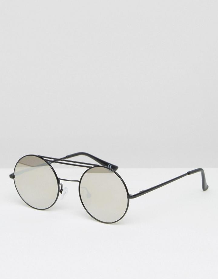 Asos Round Sunglasses With Mirror Lens In Black - Black