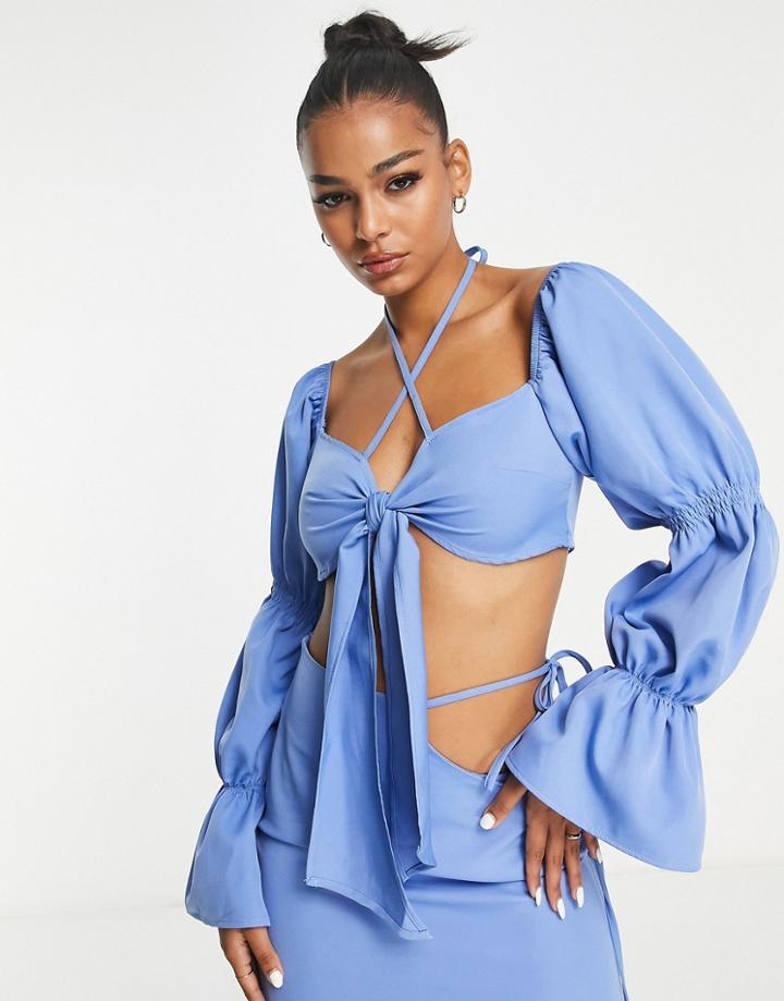 Unique21 Puff Sleeve Crop Top In Cornflower Blue - Part Of A Set