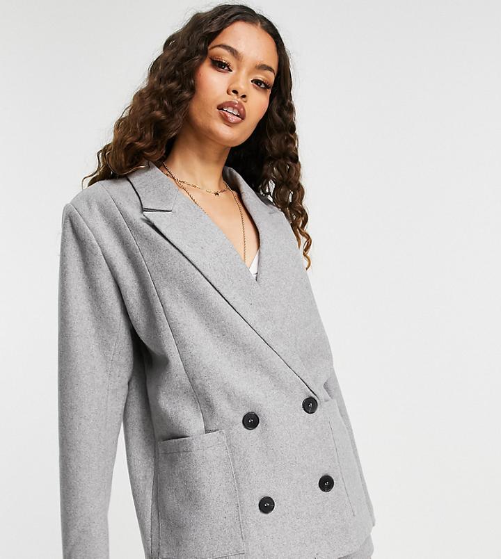 4th & Reckless Petite Double Breasted Blazer In Gray - Part Of A Set-grey