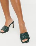 Asos Design Hattie Mid-heeled Mule Sandals In Green Weave