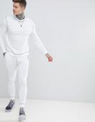 Asos Design Tracksuit Sweatshirt/super Skinny Joggers In White With Contrast Stitching - White