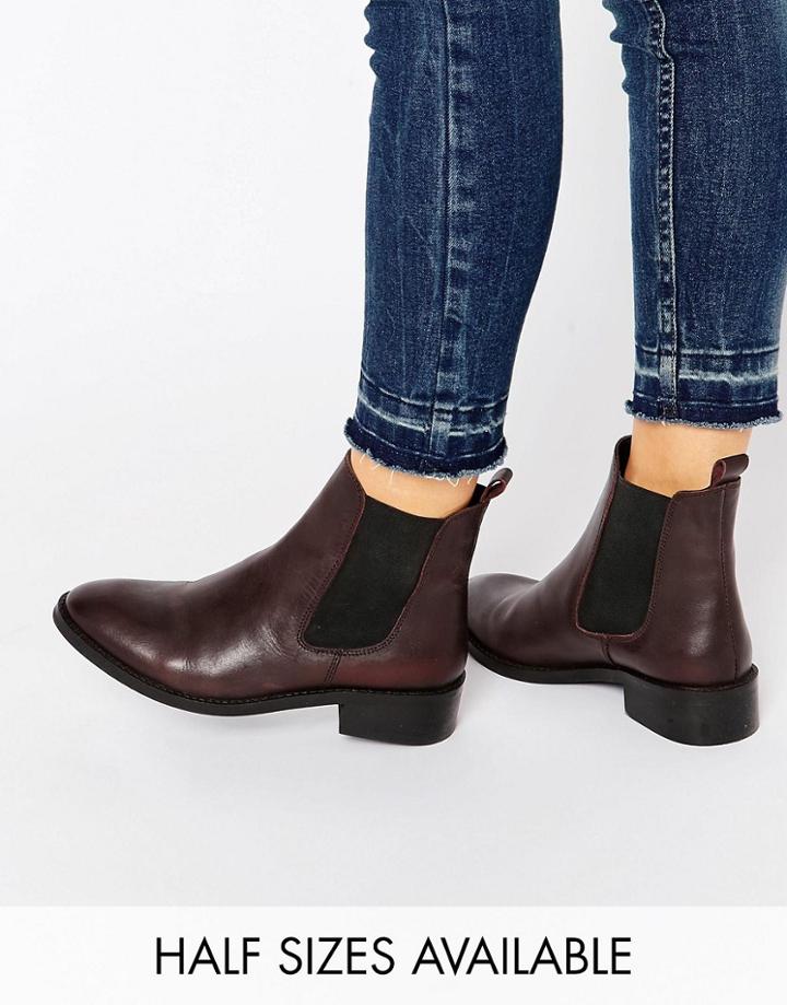 Asos Attribute Leather Chelsea Ankle Boots - Red