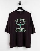 Asos Design Oversized T-shirt In Brown Cotton Blend With Collegiate Print - Black