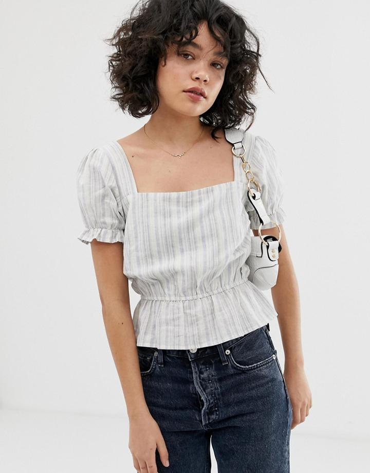 Wild Honey Top With Shirred Bodice In Subtle Stripe-white