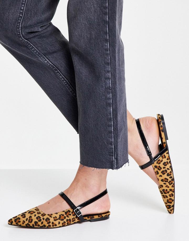 Asos Design Lewin Pointed Mary Jane Ballet Flats In Leopard-multi