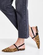 Asos Design Lewin Pointed Mary Jane Ballet Flats In Leopard-multi