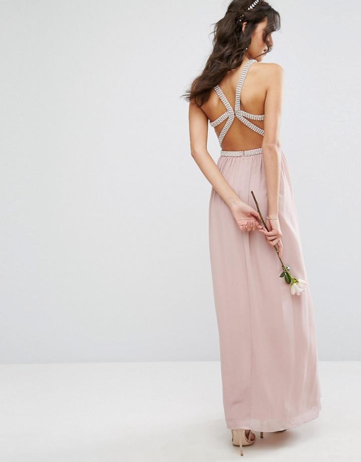 Tfnc Wedding Embellished Maxi Dress With Embellished Strappy Back - Pink