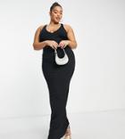 Public Desire Curve Double Layer Slinky Racerback Maxi Dress In Black