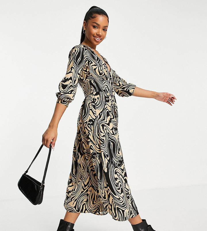 Stradivarius Long Sleeve Midi Satin Dress In Swirl Print-multi