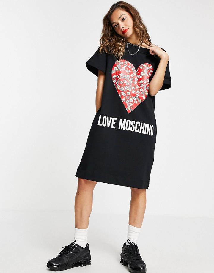 Love Moschino Heart Logo Short Sleeve Dress In Black