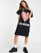 Love Moschino Heart Logo Short Sleeve Dress In Black