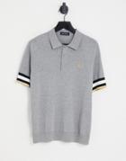 Fred Perry Bold Cuff Knitted Polo Shirt In Gray