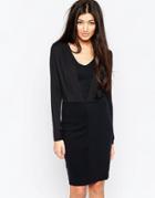 Ichi Long Sleeve Pencil Dress With Keyhole Back - Black