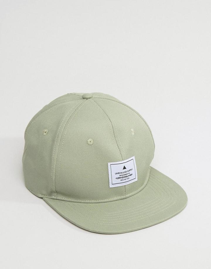 Asos Snapback Cap In Green Textured Fabric - Green