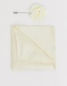 Gianni Feraud Wedding Satin Lapel Pin And Pocket Square - White