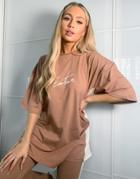 The Couture Club Panelled Logo Oversized Set T-shirt-brown