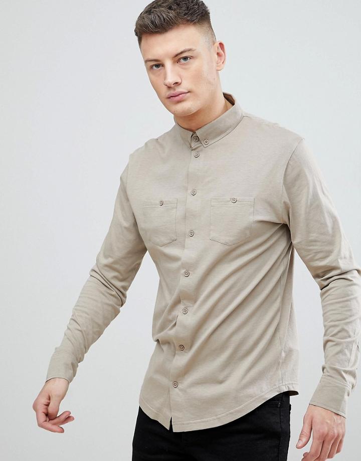 Boohooman Jersey Shirt With Double Pockets In Stone - Stone