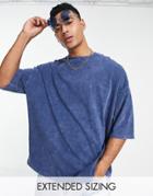 Asos Design Oversized Heavyweight T-shirt In Acid Washed Navy Blue