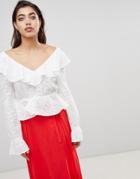 Ivyrevel Blouse In Anglais Lace With Deep V Back And Frills-cream