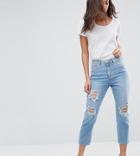 Asos Tall Farleigh High Waist Slim Mom Jeans In Miracle Light Wash With Rips
