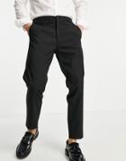 Selected Homme Smart Pants In Slim Tapered Fit With Elastic Waist In Black