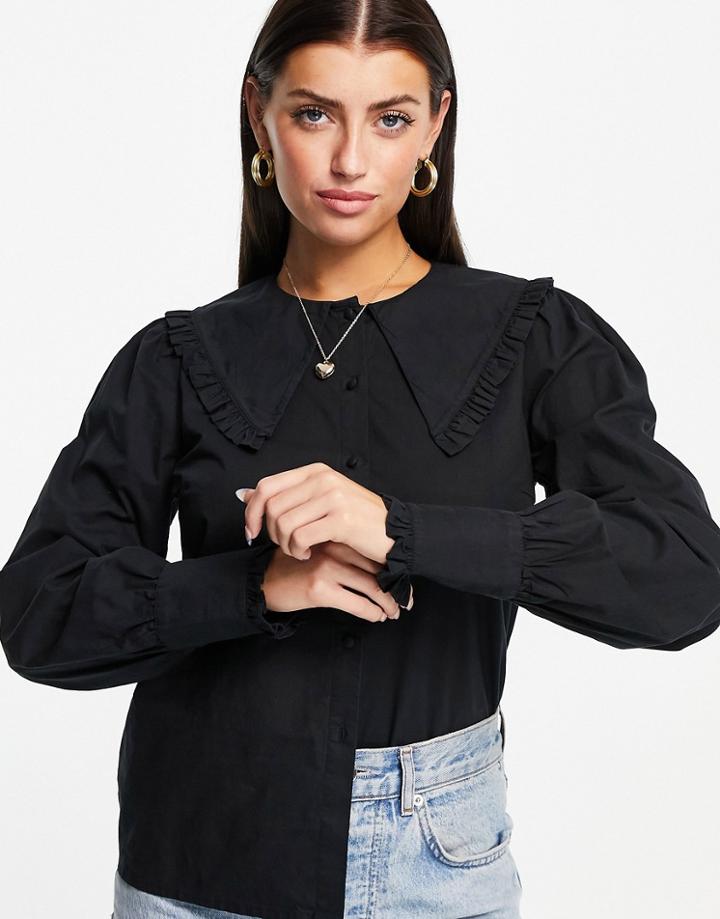 Y.a.s. Large Collar Button Down Shirt In Black