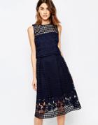 Warehouse Floral Mesh Lace Crop Top - Navy