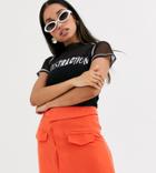 Asos Design Petite Top In Mesh With Cutabout Motif