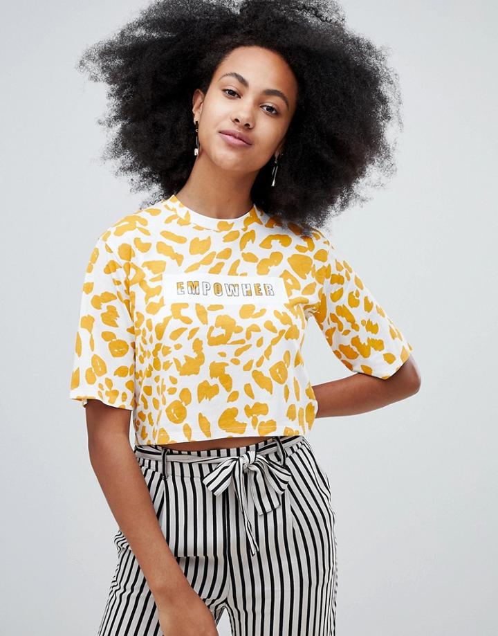 Monki Cropped Slogan T-shirt - Exclusive - Multi