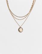 Topshop Multirow Necklace With Rainbow Pave Pendant In Gold