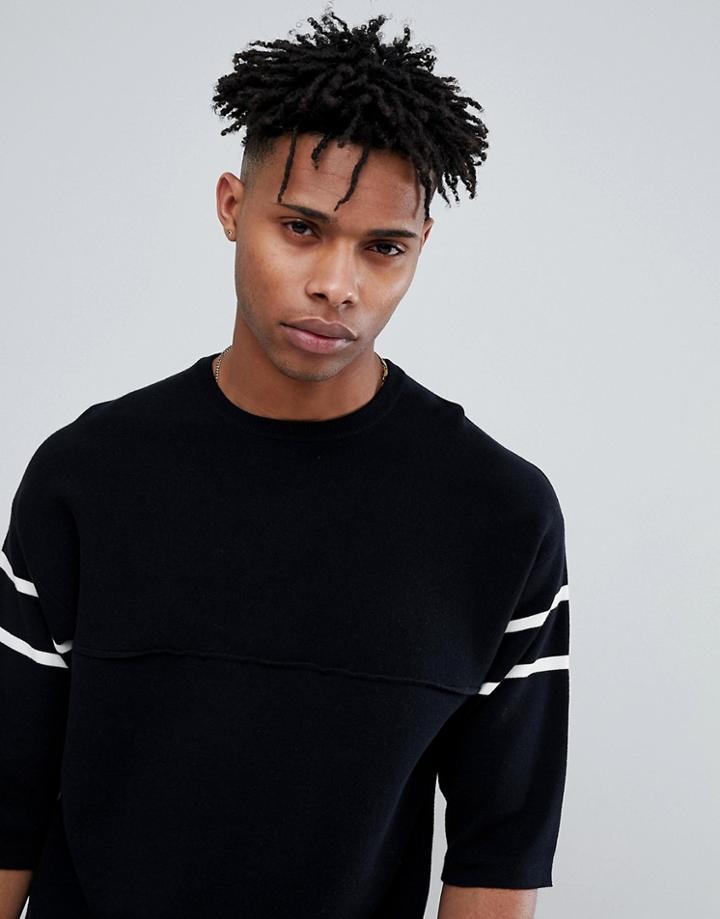 Only & Sons Knitted Short Sleeve Sweatshirt With Stripe-black
