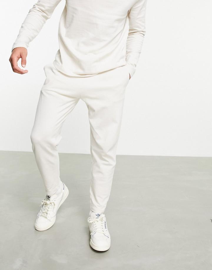 Asos Design Tapered Pique Sweatpants With Fixed Hem & Pin Tucks In Beige - Part Of A Set-neutral