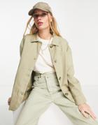 Only Lightweight Cargo Shacket In Beige-green