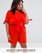 Asos Curve Smock Romper With Tie Front - Red