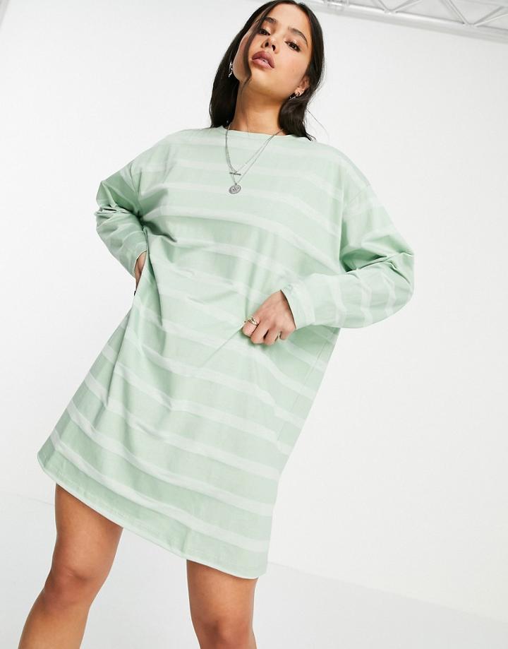 Asos Design Oversized T-shirt Dress In Tonal Sage Stripe-green